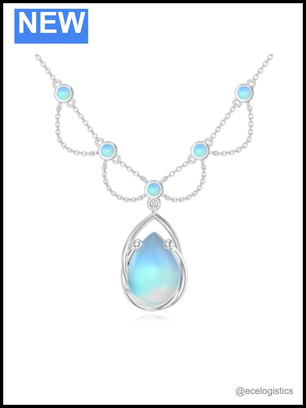 Sterling Silver Pear Moonstone Pendant Necklace Dangle Gemstone Jewelry Gift